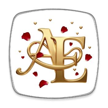Goldenes AE Monogramm mit Rosen - Viereckiger Kühlschrankmagnet - Weiß - Vorne