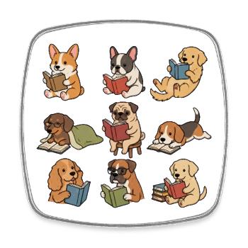 Süße Hunde, die Bücher lesen, Bücherliebhaber-T-Shirt - Viereckiger Kühlschrankmagnet - Weiß - Vorne