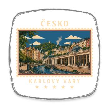Tschechien Karlovy Vary Vintage Reisemarke - Viereckiger Kühlschrankmagnet - Weiß - Vorne