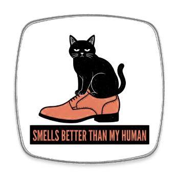 Lustige schwarze Katze im Schuh riecht besserer Humor - Viereckiger Kühlschrankmagnet - Weiß - Vorne