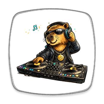 Sweet capybara as a DJ in comic style - Square fridge magnet - white - Front