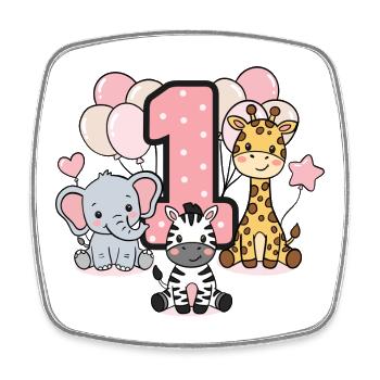 First Birthday Stuffed Animals Safari - Square fridge magnet - white - Front