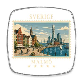 Schweden Malmö Vintage Reisemarke - Viereckiger Kühlschrankmagnet - Weiß - Vorne