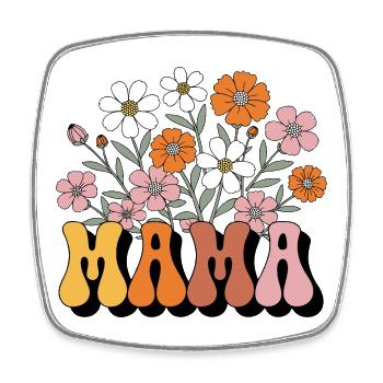Mom Retro Floral Groovy - Square fridge magnet - white - Front