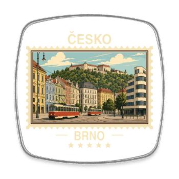 Tschechien Brno Vintage Reisemarke - Viereckiger Kühlschrankmagnet - Weiß - Vorne