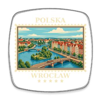 Polen Wrocław Vintage Reisemarke - Viereckiger Kühlschrankmagnet - Weiß - Vorne