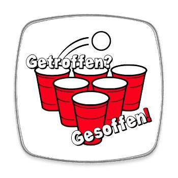 Bierpong , Beerpong , Getroffen? Gesoffen! - Viereckiger Kühlschrankmagnet - Weiß - Vorne