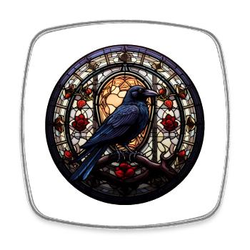 Munin le Corbeau | Motif du vitrail nordique - Magnet carré - blanc - Devant