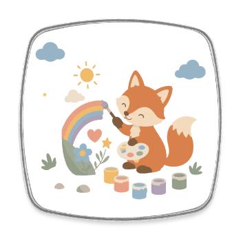 Fox paints a rainbow - Square fridge magnet - white - Front