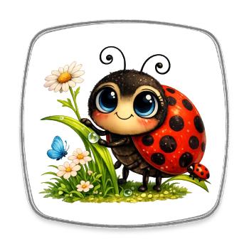 Cuddly ladybugs in a sea of flowers - Square fridge magnet - white - Front