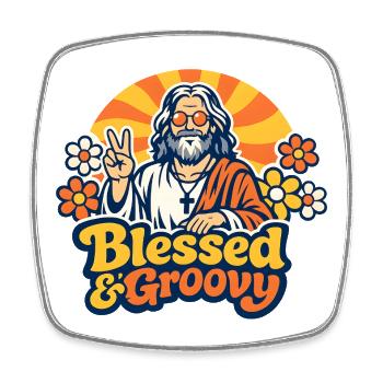 Groovy Jesus Peace - Magnet carré - blanc - Devant