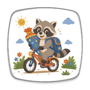 Raccoon va à l’école à vélo - Magnet carré - blanc - Devant