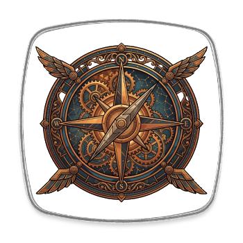 Steampunk compass with wings - Square fridge magnet - white - Front