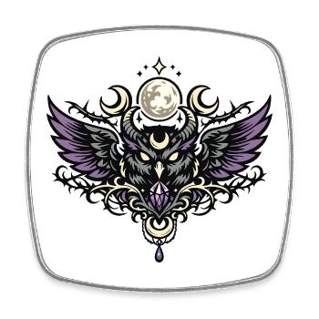 Moon Spirit Owl Emblem with Violet Crystal - Square fridge magnet - white - Front