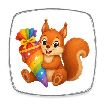Cute squirrel with colorful school cone - Square fridge magnet - white - Front