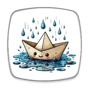 Origami boat in the rain - Square fridge magnet - white - Front