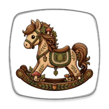 Poney de la forêt de conte de fées sur un cheval à bascule - Magnet carré - blanc - Devant