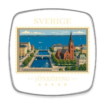 Schweden Jönköping Vintage Reisemarke - Viereckiger Kühlschrankmagnet - Weiß - Vorne
