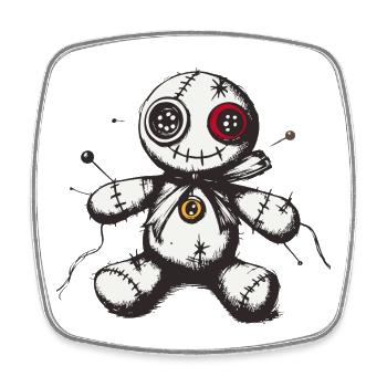 Genähte Voodoo Puppe - Viereckiger Kühlschrankmagnet - Weiß - Vorne