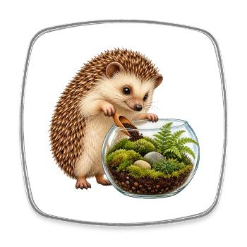 Igel baut ein Moos-Terrarium - Viereckiger Kühlschrankmagnet - Weiß - Vorne