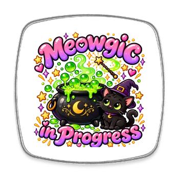 Meowagic in Progress – Katzenzauber Neon - Viereckiger Kühlschrankmagnet - Weiß - Vorne