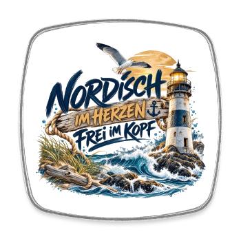 Nordisch im Herzen, frei im Kopf - Viereckiger Kühlschrankmagnet - Weiß - Vorne