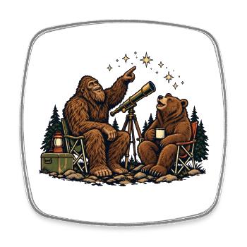 Bär und Bigfoot beobachten Sterne – Outdoor - Viereckiger Kühlschrankmagnet - Weiß - Vorne