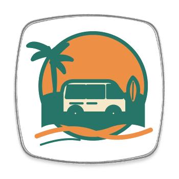 Sonnenuntergang Surfbus am Strand - Viereckiger Kühlschrankmagnet - Weiß - Vorne