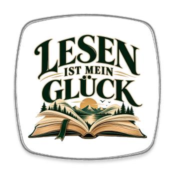 Lesen ist mein Glück Geschenktipp für Leseratten - Viereckiger Kühlschrankmagnet - Weiß - Vorne