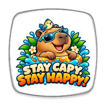 Bleib Capy, bleib glücklich! - Süße Capybara-Vibes - Viereckiger Kühlschrankmagnet - Weiß - Vorne