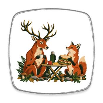 Rotwild und Fuchs beim Waldfrühstück - Viereckiger Kühlschrankmagnet - Weiß - Vorne