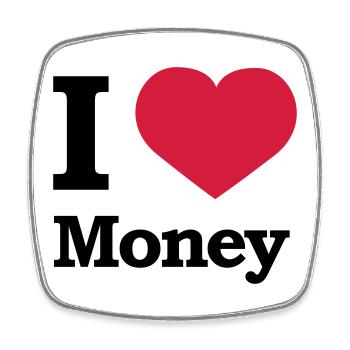 I love Money | Herz | Heart - Magnet carré - blanc - Devant