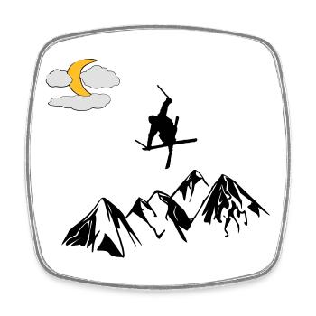 Montagne avec freestyle ski - Magnet carré - blanc - Devant