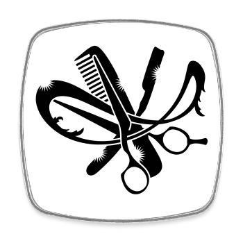 Un logo de coiffure avec un peigne, ciseaux et - Magnet carré - blanc - Devant