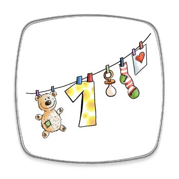 Premier anniversaire de la corde à linge de bébé - un - enfant - Magnet carré - blanc - Devant