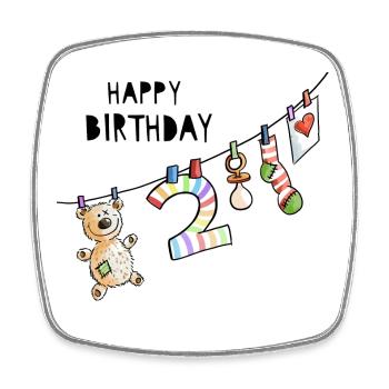 Happy Birthday - Second Birthday - Two years - Square fridge magnet - white - Front
