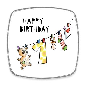 Joyeux anniversaire - premier anniversaire - bébé - doux - Magnet carré - blanc - Devant