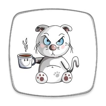 Grumbling morning muffle cat - coffee - cats - Square fridge magnet - white - Front