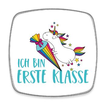 Einhorn Einschulung Schule Zuckertüte Erste Klasse - Viereckiger Kühlschrankmagnet - Weiß - Vorne