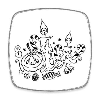 Halloween, candles with pumpkins and sweets - Square fridge magnet - white - Front