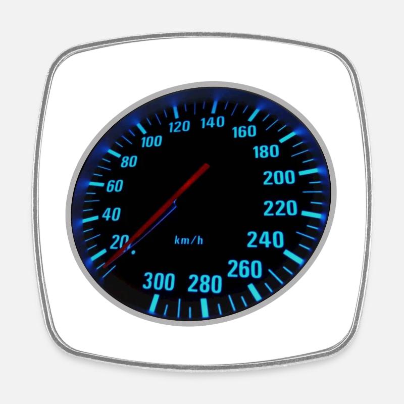 Compteur de vitesse bleu, Tacho - Design - Magnet carré - blanc