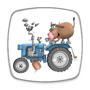 Ulkiger Stier auf Traktor - Viereckiger Kühlschrankmagnet - Weiß - Vorne