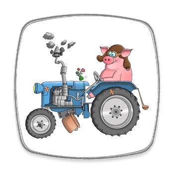 Ulkiges Schwein auf Traktor - Viereckiger Kühlschrankmagnet - Weiß - Vorne