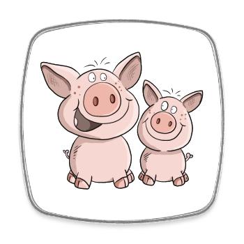 Zwei Kleine Schweinchen Im Glück I Comic Schweine - Viereckiger Kühlschrankmagnet - Weiß - Vorne