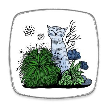 Smiling cat in foliage - Square fridge magnet - white - Front