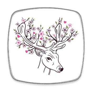 Hirschgeweih Hirsch Blüten Blumen Floral Frühling - Viereckiger Kühlschrankmagnet - Weiß - Vorne