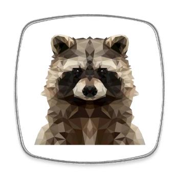 Geometrischer Waschbär - Modernes Low Poly Design - Viereckiger Kühlschrankmagnet - Weiß - Vorne