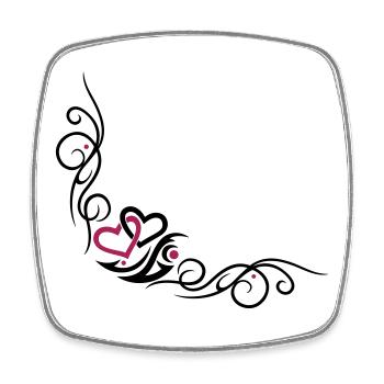 Zwei Herzen mit Tribal Tattoo Ornament - Viereckiger Kühlschrankmagnet - Weiß - Vorne