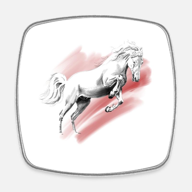 cheval - Magnet carré - blanc