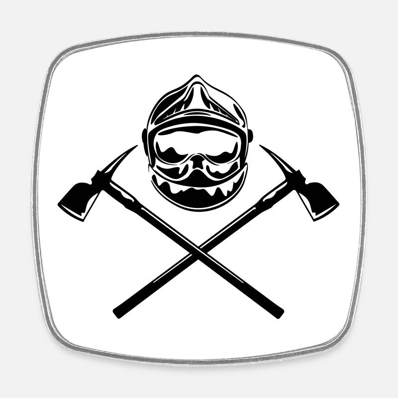 casque_pompier_deux haches - Magnet carré - blanc